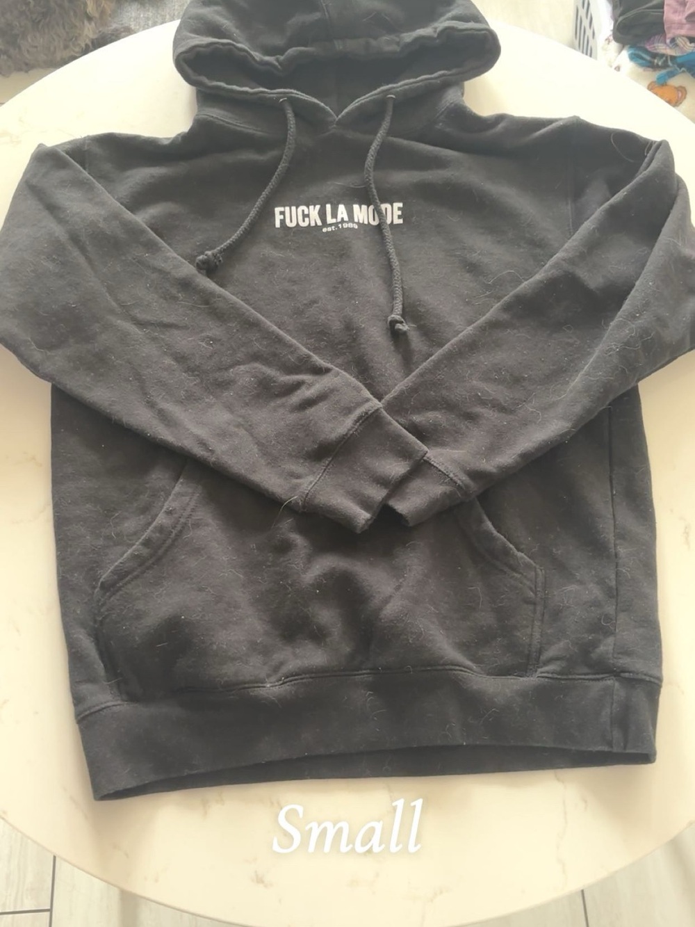 Black Hoodie Sweatshirt with White Chest Text - Small